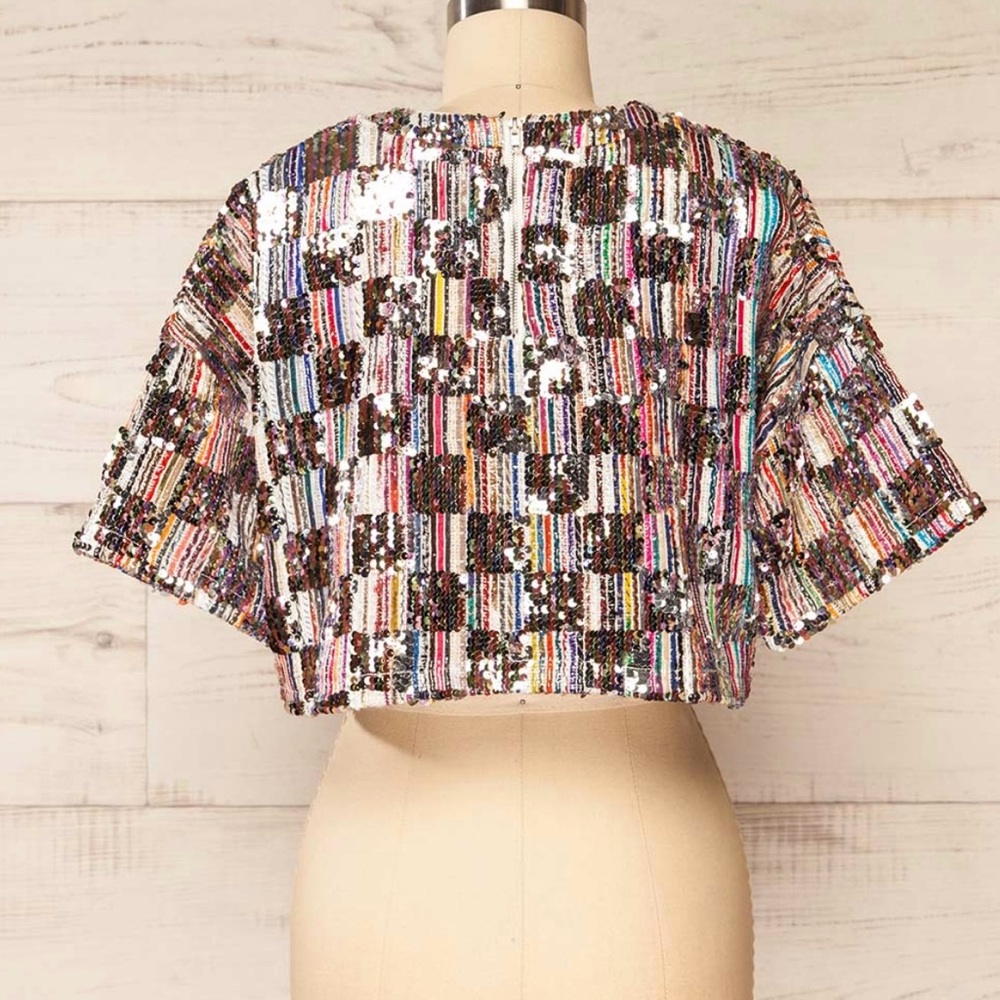 Anna Grace Multicolor Sequin Crop Top - Picture 3 of 12